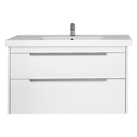 Тумба Dreja PRIME, 90 см, 2 ящика, белый глянец и раковина Грэйс 90 см, 99.9302 + 641617 - фото, отзывы, цена